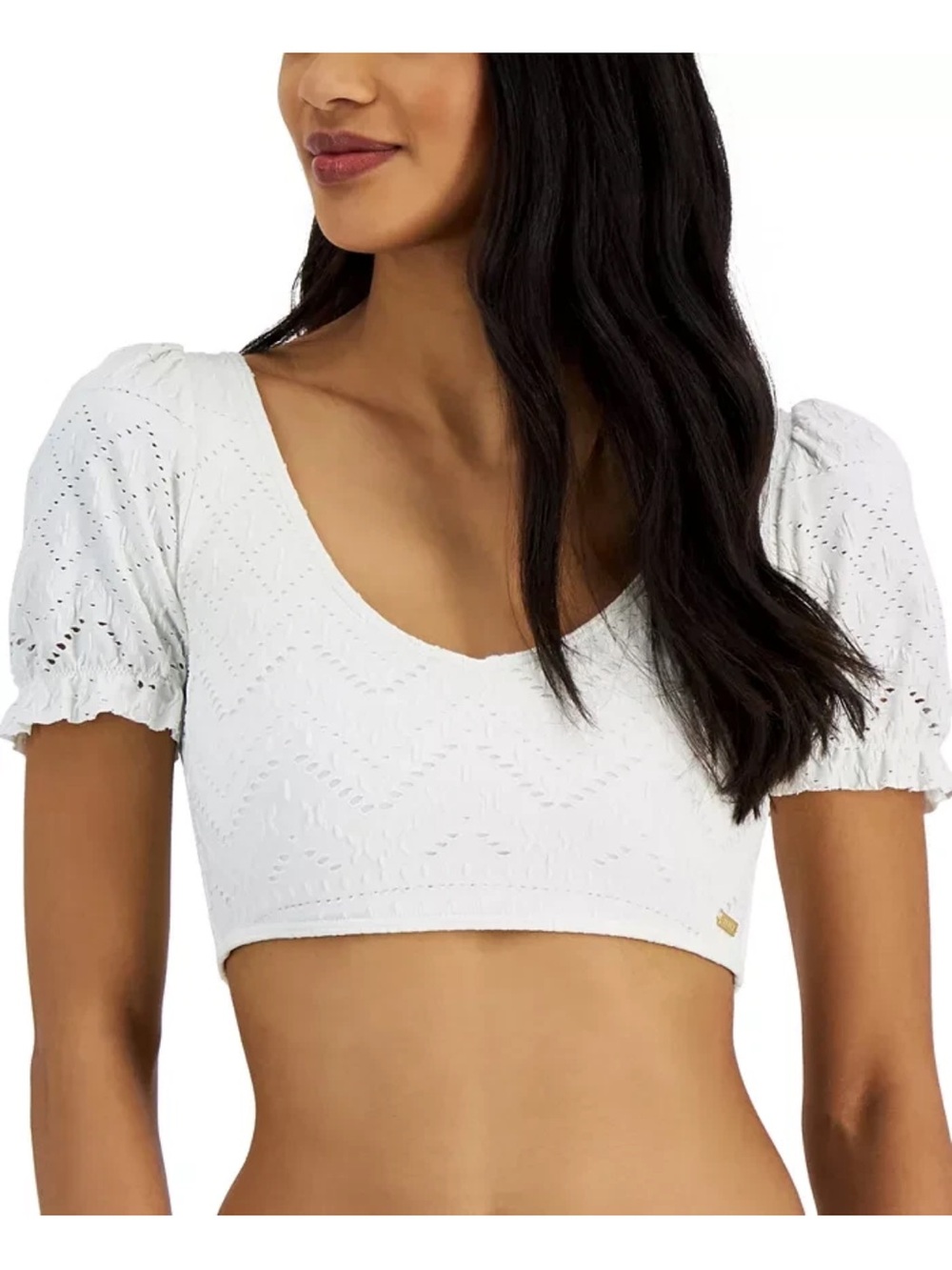 Roxy Women’s Junior Quiet Beauty white Eyelet Cropped Top Bikini Top Medium